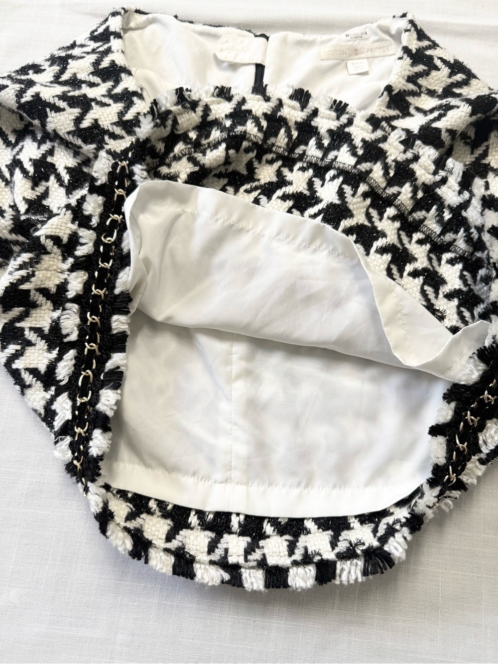 Boston Proper Large size Houndstooth Skirt Size 12 Black White chain trim Office - Picture 6 of 9